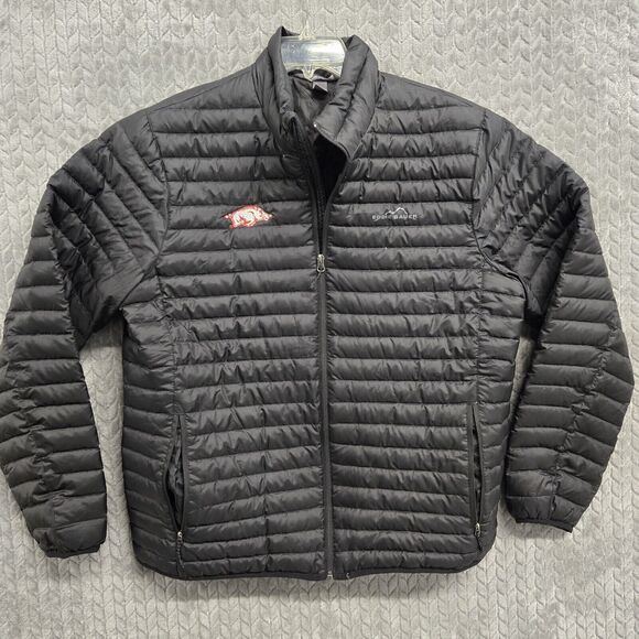 Eddie Bauer Mens Large Black Down Puffer Jacket EB650 Univ. Of Arkansas Logo - Picture 1 of 12